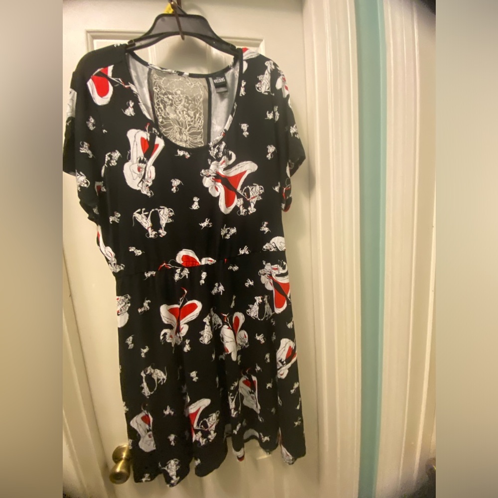 Disney Villains Cruella Deville lace back embroidered inset skater Dress